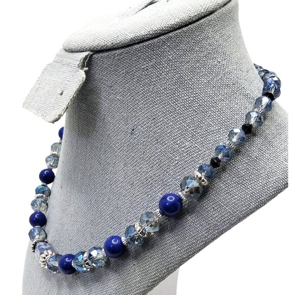 vintage sodalite stone blue glass beads adjustable necklace - Picture 9 of 10
